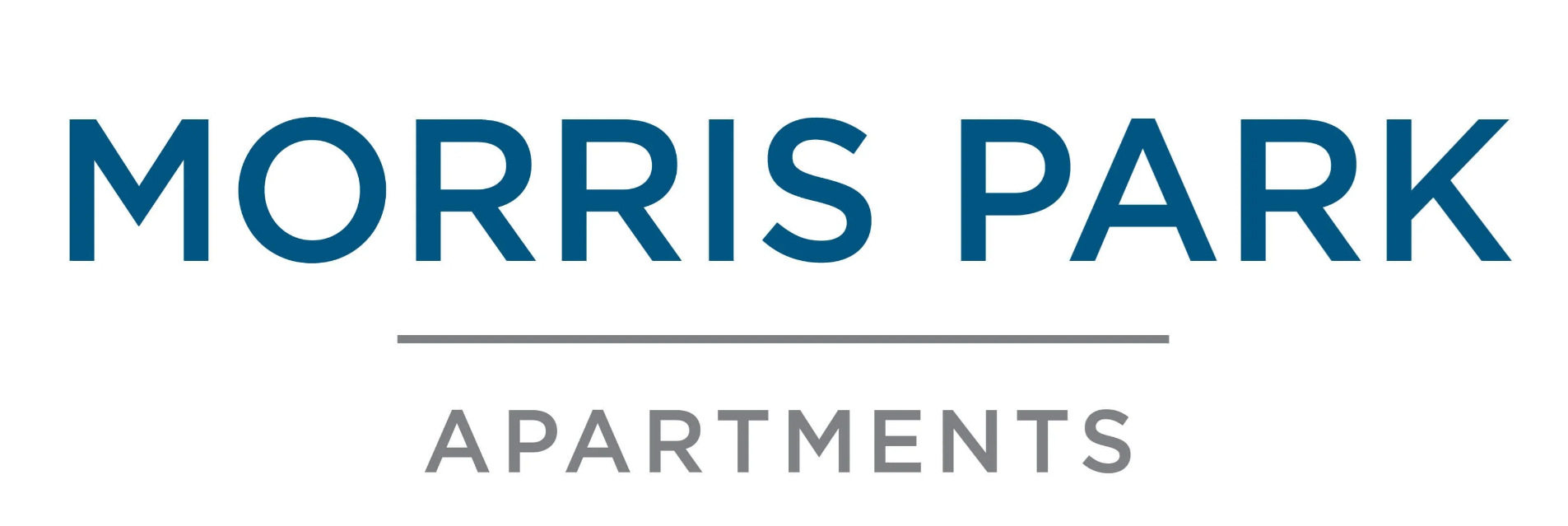 A blue and white sign that says "Morris Park Apartments".